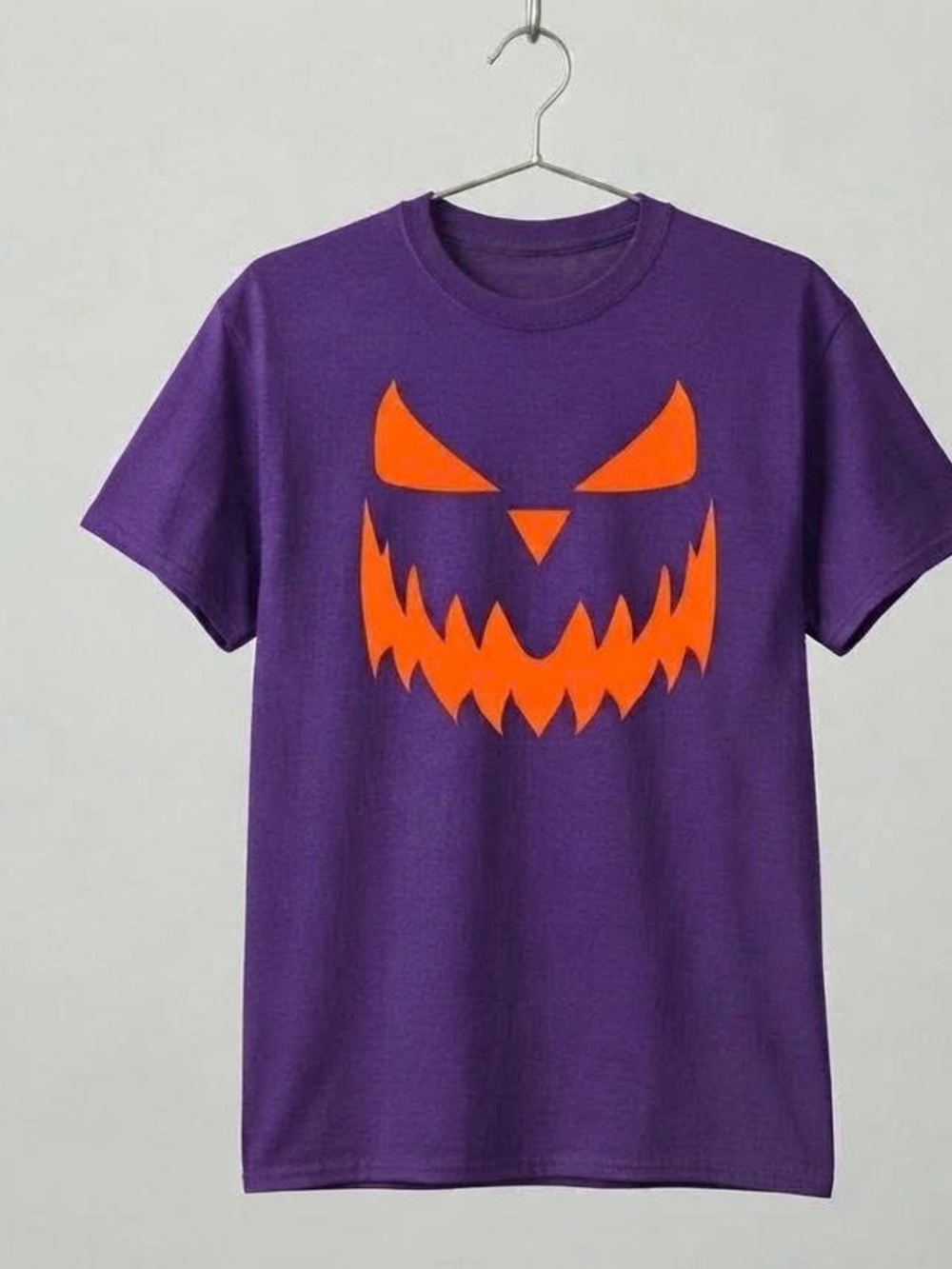 Halloween Purple Tee with Bright Orange Jack-O'-Lantern Face